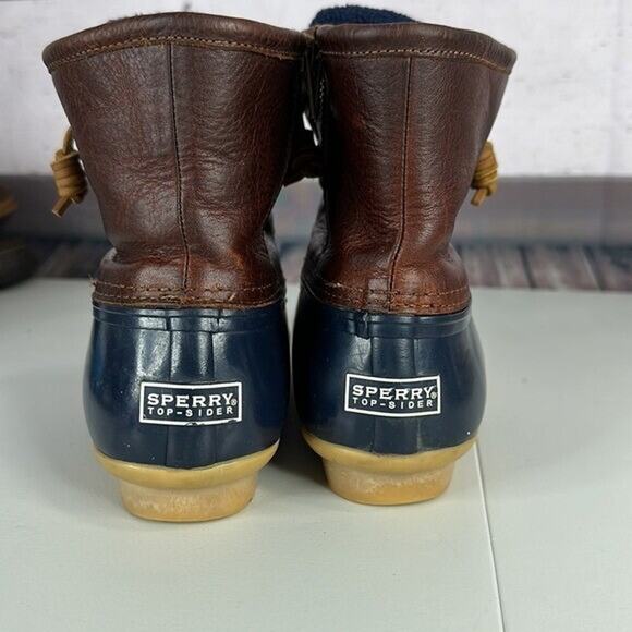 Sperry Saltwater Duck Boot Womens 9 Brown Leather Blue Zipper Lace up Waterproof - Picture 5 of 12